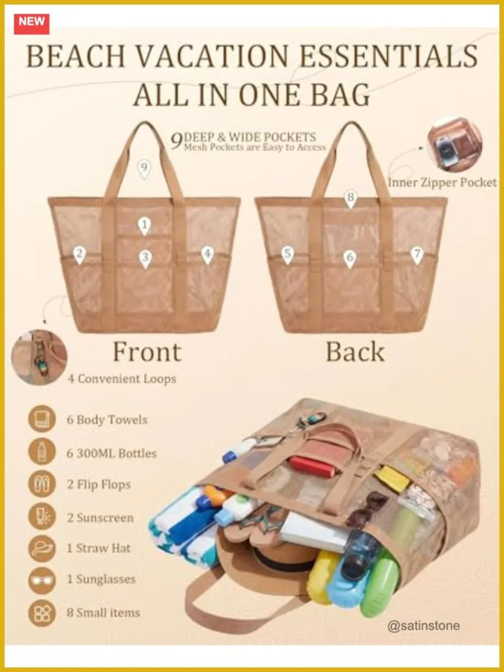 Foldable UPF 80+ Straw Sun Hat & Mesh Beach Tote Bundle Set for Women